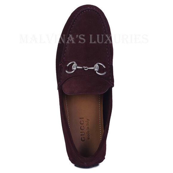 GUCCI SHOES MENS DRIVER BURGUNDY SUEDE w HORSEBIT PEBBLE SOLE sz 7.5 8 US